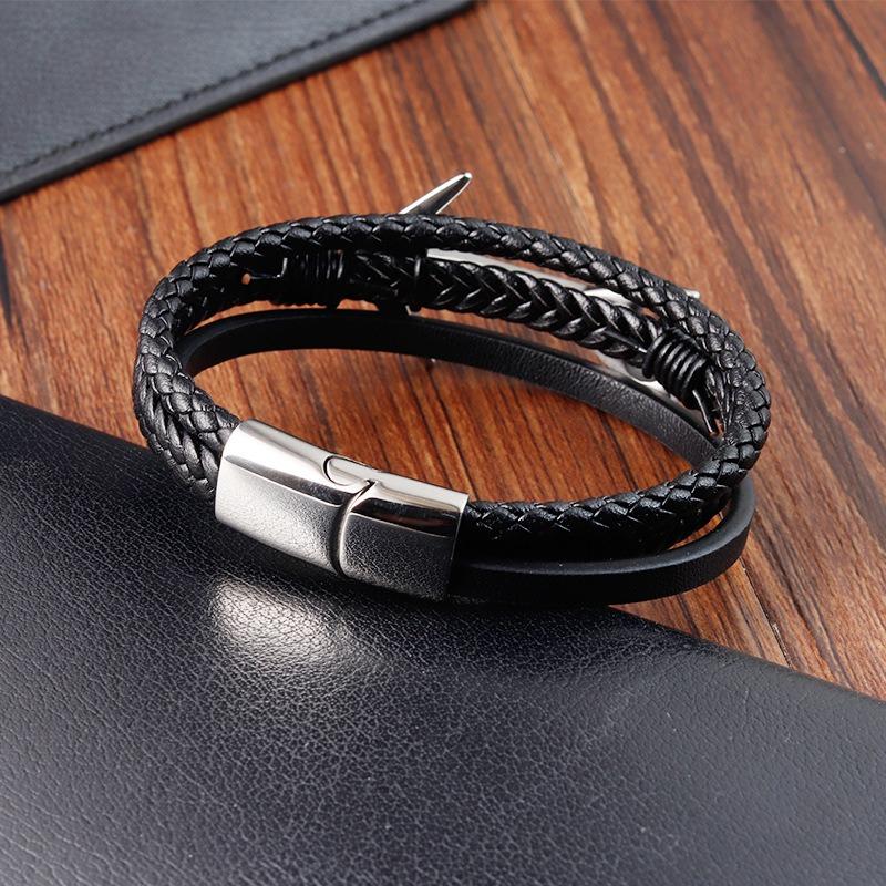 Βραχιόλι από ανοξείδωτο ατσάλι Vintage πολλαπλών στρώσεων από πλεκτό για άνδρες με τιτάνιο και ατσάλι