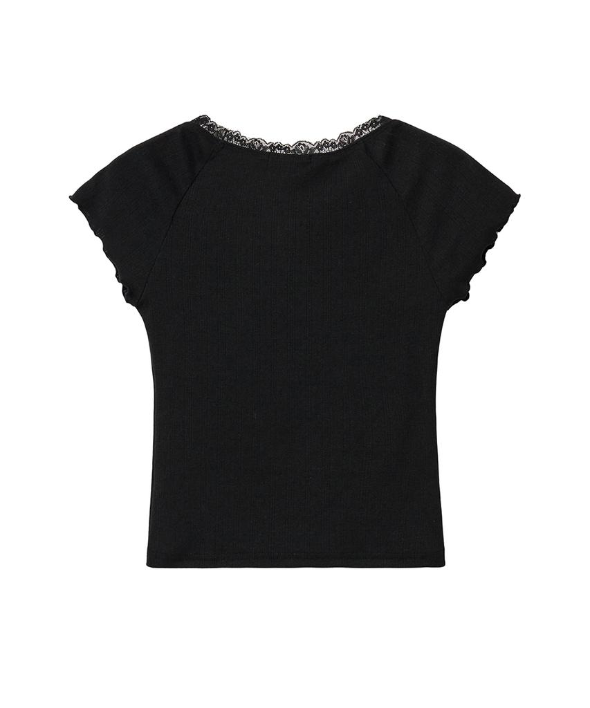 Yuupeu Lace Scoop Tee - Black