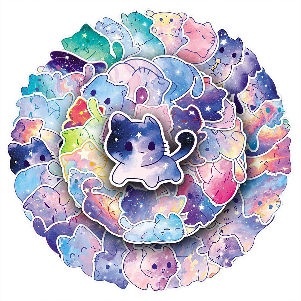 10/30/50pcs Cute Starry Sky Cat Cartoon Stickers Kawaii Decals Decorative Skateboard Guitar Luggage Waterproof Sticker Kids Toys