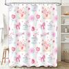 Romantisches Aquarell-Duschvorhang-Set Für Badezimmer-Dekoration Rosa Blumen Herzen Design Wasserdichtes Stoffmaterial Mit Haken Inklusive
