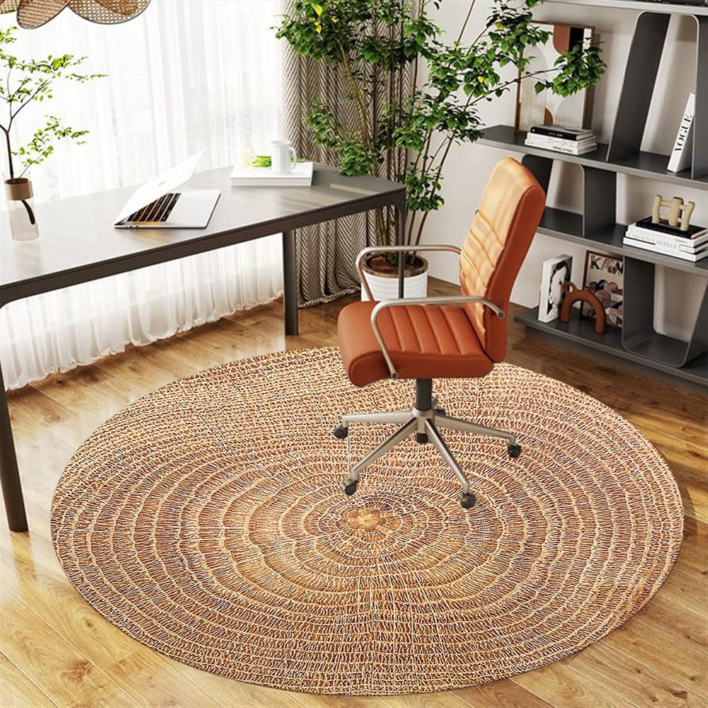 1pc Tree Rings Wood Texture Round Chair Mat Area Rug - Non-Slip, Floor Mat for Office, Bedroom, and Indoor Decor C1118078