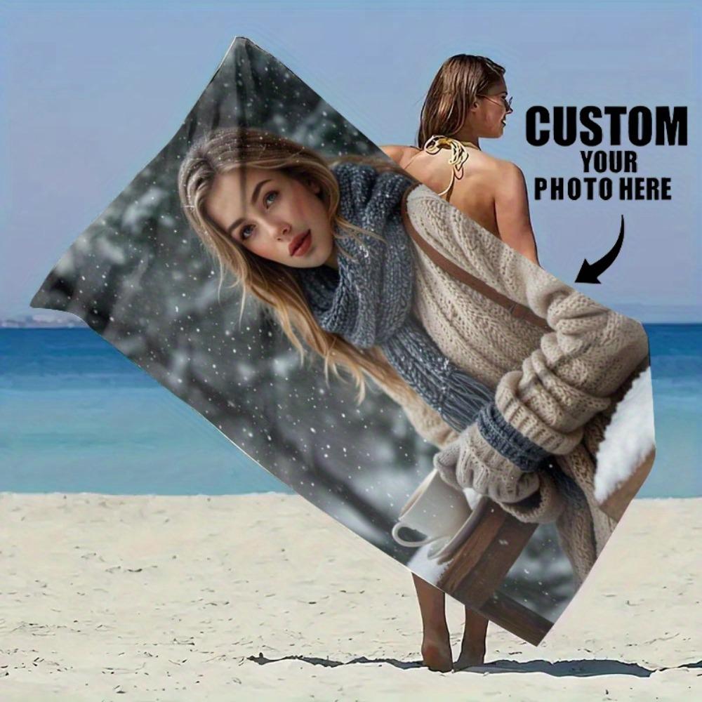 Op Maat Gemaakte Strandlaken met Foto Gepersonaliseerde Handdoeken Microvezel Sneldrogend Grote Zwemhanddoek Cadeau voor Familie Vrienden Feest