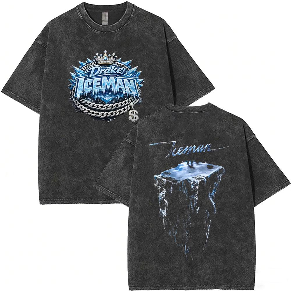T-shirt Grafica Album ICEMAN Rapper Drake Vintage Lavato Uomo Donna Moda Hip Hop Oversize T-shirt Maschile Casual T-shirt in Cotone