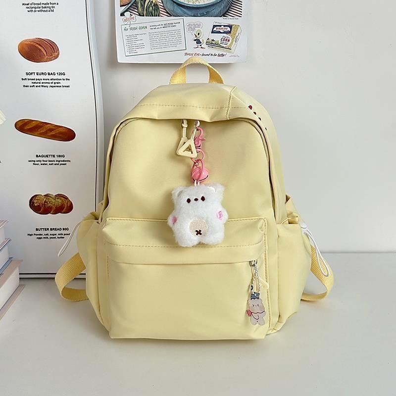 

French Rouje Dsyle Large Capacity Schoolbag Women Junior High School Student Simple Japan fashion High School Student Design Backpack Yellow small size bag + pendant]