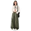 Women's Military Green Wide-Leg Jeans: Autumn Curved Knife Design, Loose Fit, Floor-Length Casual Workwear Pants.