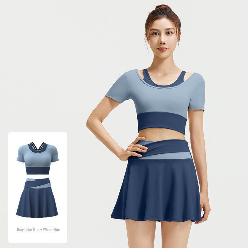 

Женский спортивный комплект Juyitang High Elastic Nude Running Sports Set - цветные блоки, двухкомпонентный, анти-экспозиционный дизайн S