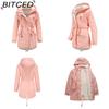 BITCED Autumn/Winter Women's Cotton Coat Solid-Colour Hooded Parka Thick Cotton Coat with Fleece Lining