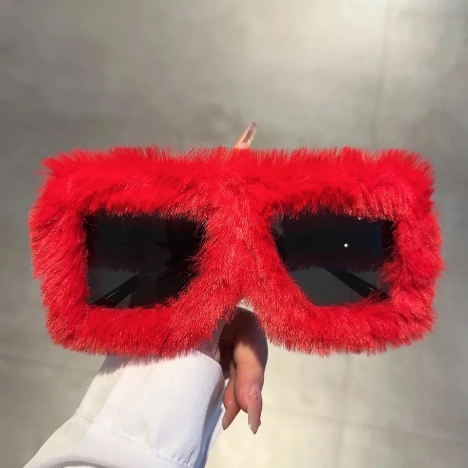 

New Fashion Soft Full Plush Sunglasses Women For Men Y2K Fur Velvet Pink Sun Glasses Luxury Brand Designer Punk Party Eyeglasses