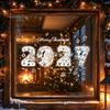 Nordic Style Winter Decor 4PCS 2027 Christmas New Year Static Window Clings, Snow Town Atmosphere Film Snowflake Stickers, Reusable Glass Decals