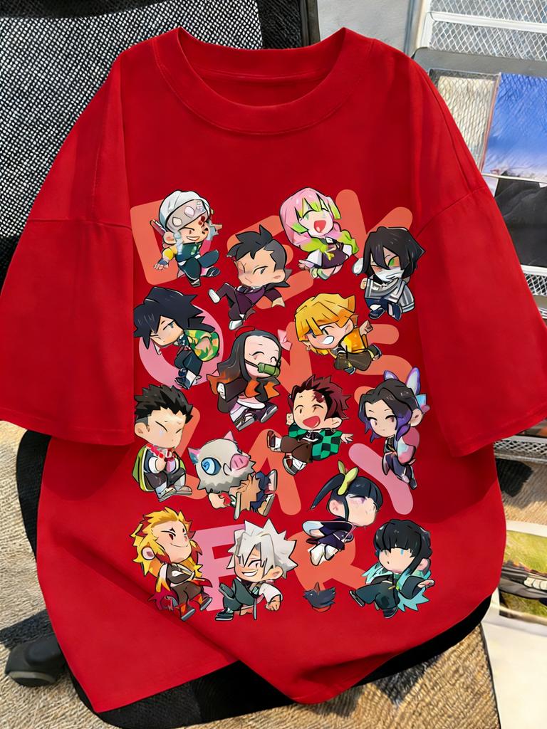 Plus Size Demon Slayer Anime Print Unisex and Women Tshirt Casual Parentchild Top Fashionable Summer Street Cotton Harajuku Y2K