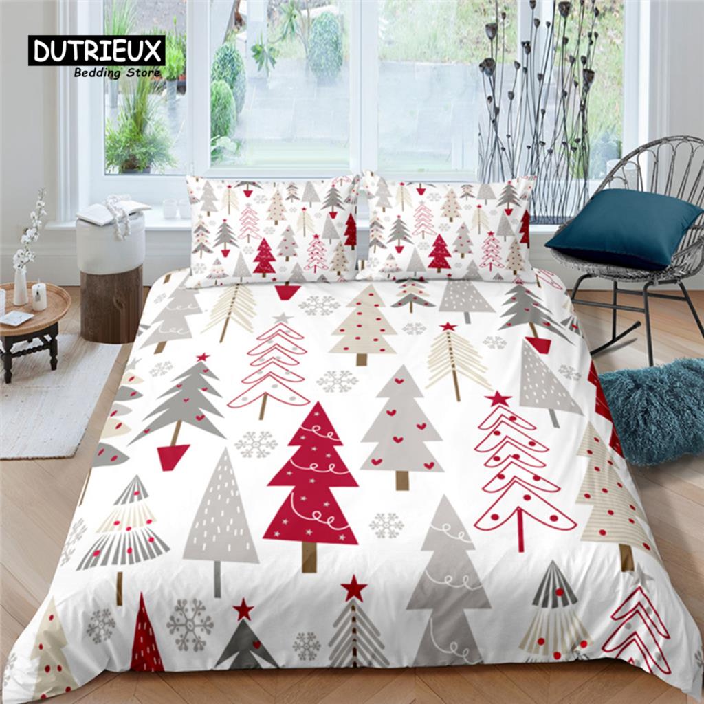 Luksusowy Zestaw Pościeli Świątecznej z Nadrukiem Choinki 2/3 Szt. Poszwa na Kołdrę Poszewka na Poduszkę Rozmiar Queen i King Zestaw Pościeli dla Dzieci Rozmiar EU/US/AU