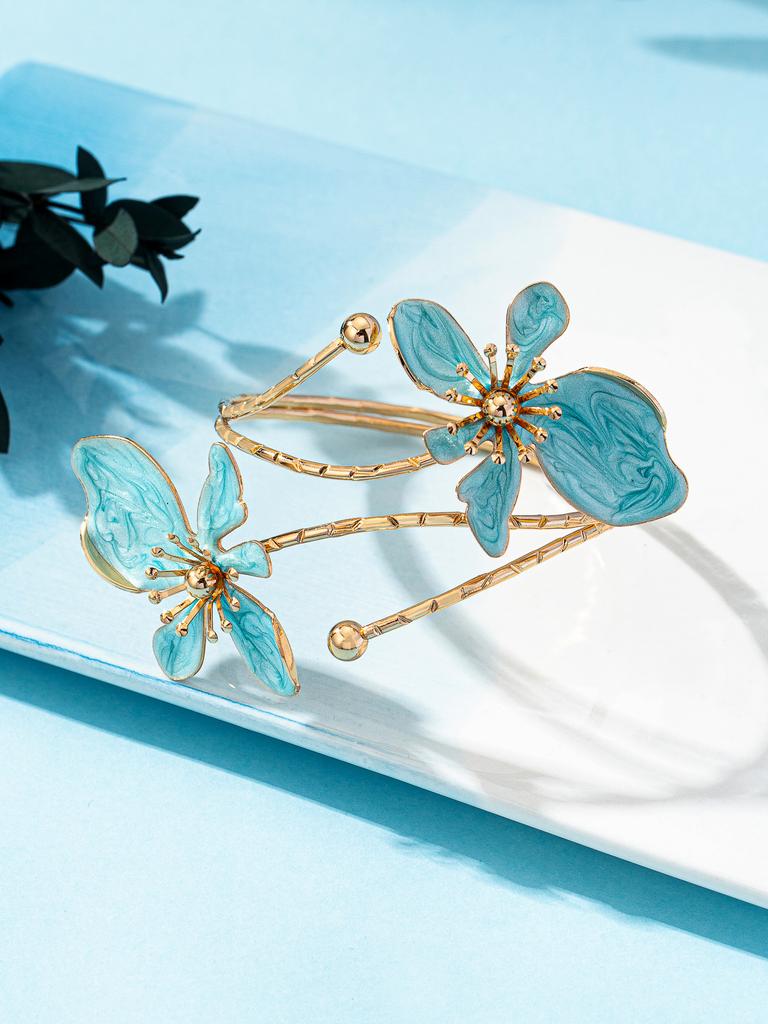 Elegant And Simple Design, Fresh And Sweet, Gold Enamel Glaze Craft, Flower Opening Bracelet