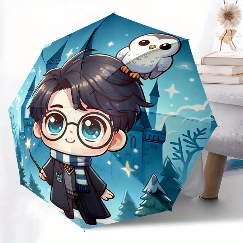 1pc Cartoon Harry Potter & Owl Automatic Opening and Closing Umbrella, Lightweight 3-Fold, With Cute Cartoon Characters, Suitable for Home,