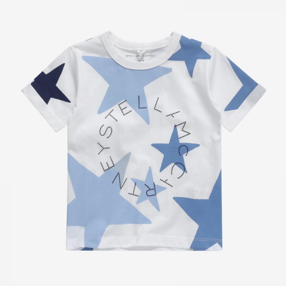 Stella Mccartney Ts8c11 Z0913 101mc Star Print Round Logo Kids Short Sleeve Tee