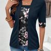 Color Block Loose Short Sleeve T-shirt, Spring Summer Casual Top Leisure Women Spliced Fake Two-piece
