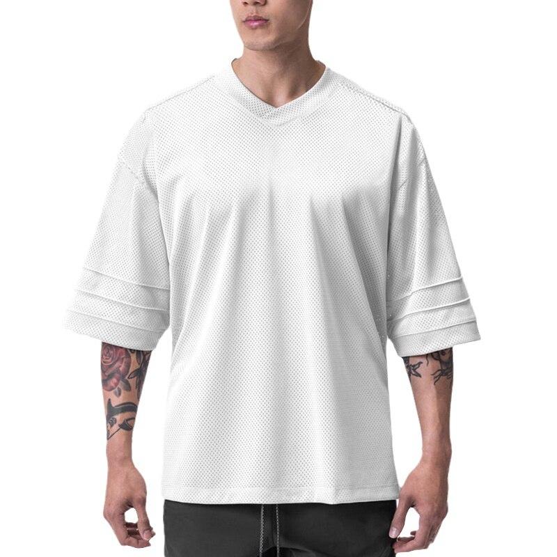 Do The Work  Oversized V Neck Mens Street Hip Hop Loose Dropped Shoulder Summer Gym Plain Mesh Fitness Bodybuilding Half Sleeve T Shirt