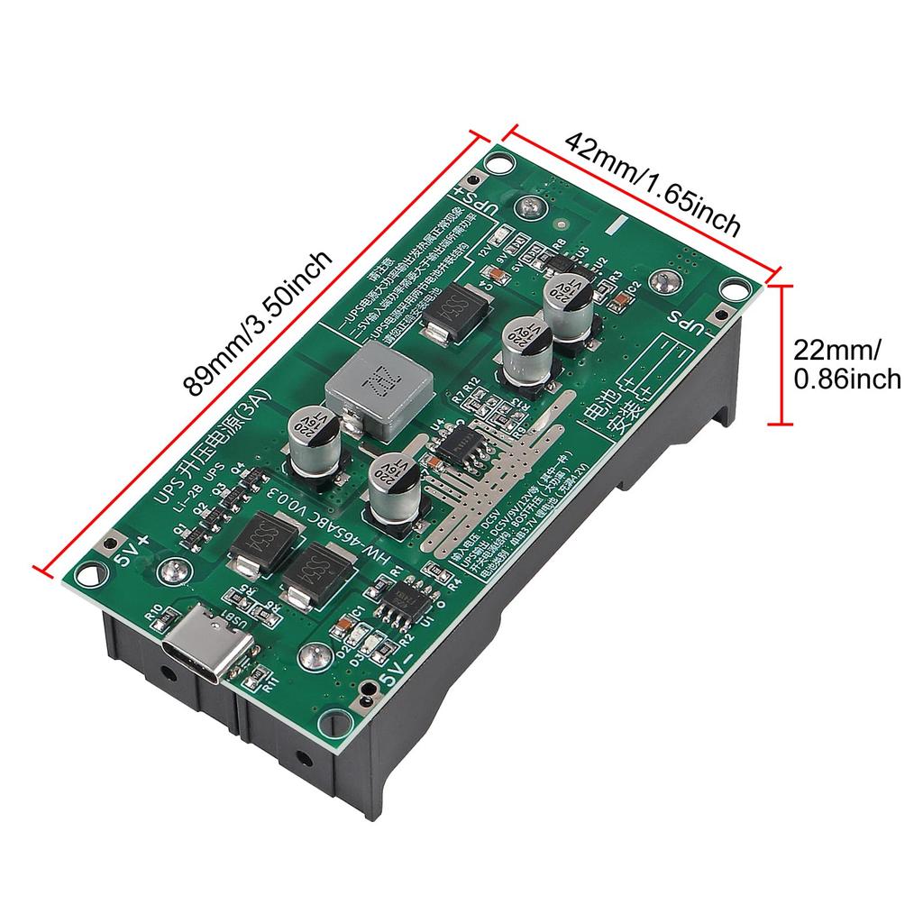 Type-C 15W 3A Fast Charge UPS Power Supply / 18650 Lithium Battery Charger Module DC-DC Step Up Booster Converter 5V 9V 12V