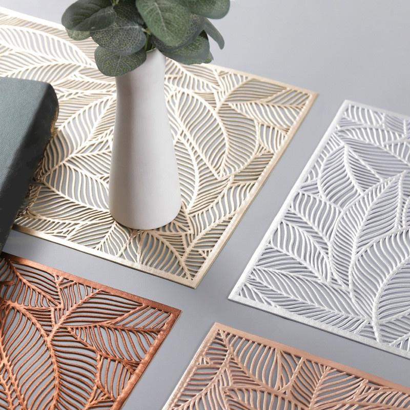 Leaf Hot Stamping Placemat PVC Cup Coffee Table Mats Kitchen Christmas Home Decor