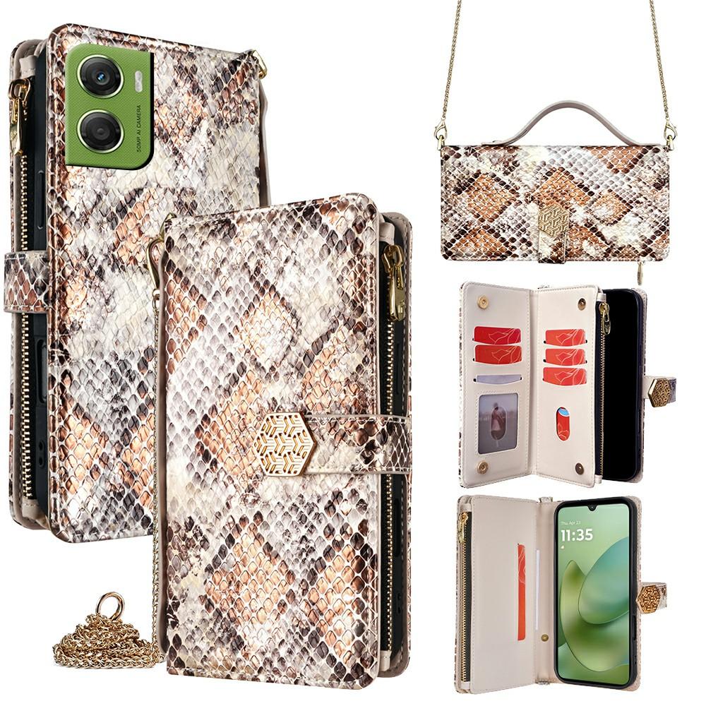 For Motorola Moto G06 4G Case Snake Skin Texture PU Leather Phone Wallet Cover with Shoulder Strap
