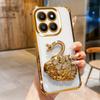 KEYSION Shockproof Plating TPU Phone Case for HONOR X7d 5G Glitter Jewelled Swan kickstand Back Cover for Honor 400 Smart 5G