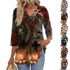 Women's Casual V-Neck Three-Quarter Sleeve Blouse with Halloween Print for Fall Parties