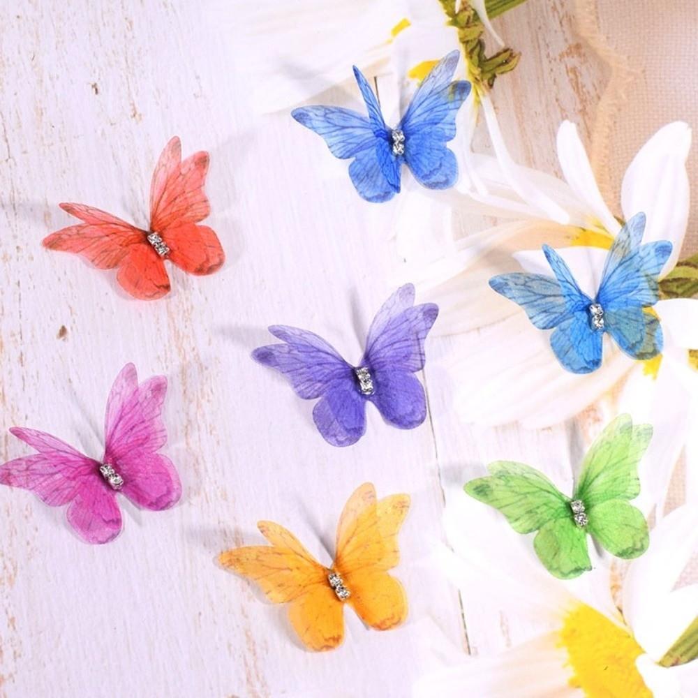 50Pcs Double-layer Chiffon Butterfly Embroidered Patches  Bridal Hair Accessories