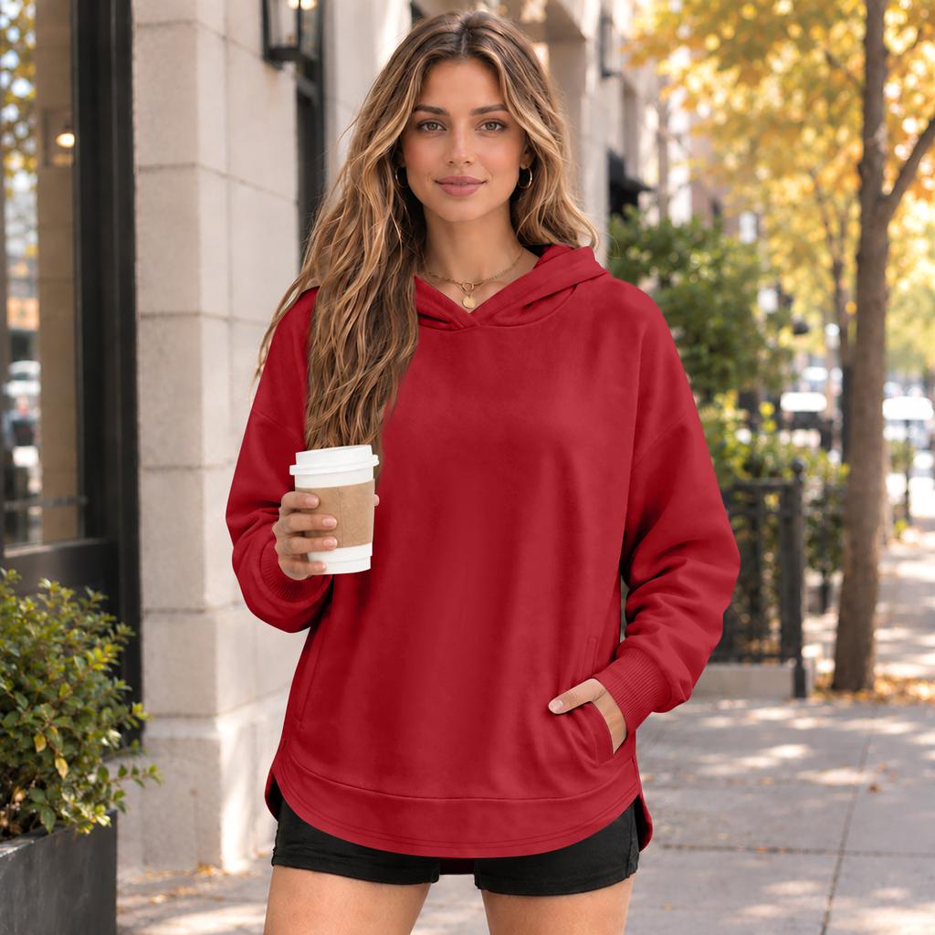Damen Kapuzenpullover mit Taschen, Langarm Locker Geschnittenes Oberteil für den Alltag
