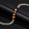 Fashion Stainless Steel Cuban Chain Bracelet for Men, Tiger Eye Natural Stone Charm Bracelet, Vintage Jewelry Father Day Gift