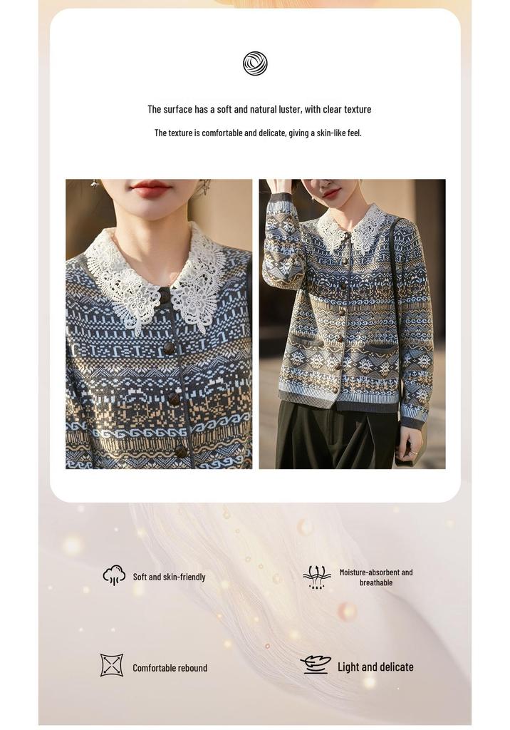 Women's Classic Fair Isle Wool Cardigan – Skin-Friendly, Warm, Versatile, and Retro, Perfect for Autumn and Winter