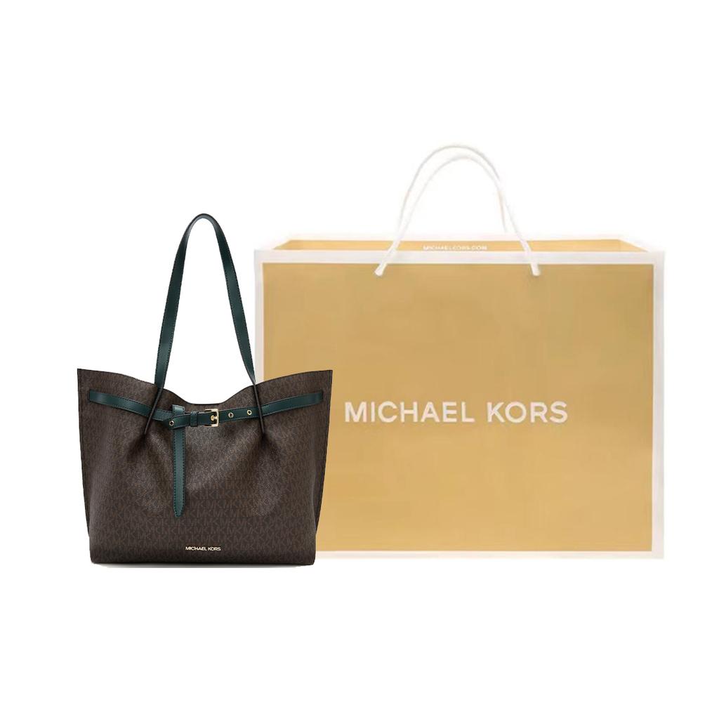 New MICHAEL KORS Artificial Leather Tote Bag, Shopping Bag, One Shoulder Bag Extra Small Women's Dark Brown/Dark Green 35S1GU5T7B-305