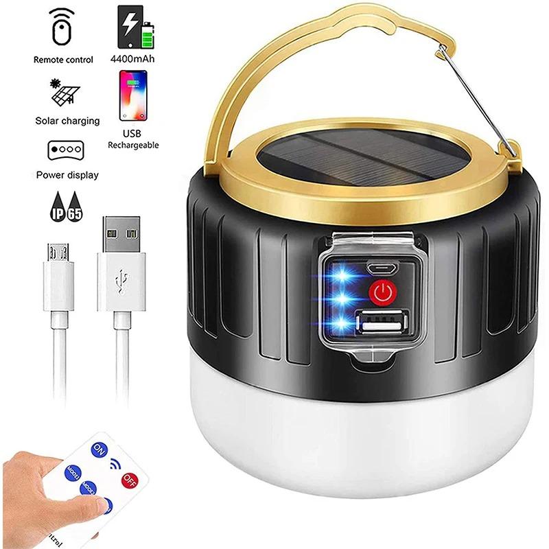 Światło Kempingowe LED Solarne i Ładowane przez USB Żarówka Wysokiej Mocy Lampa Namiotowa Zewnętrzna Przenośna Latarnia Światła Awaryjne Do Grilla Wędrówek