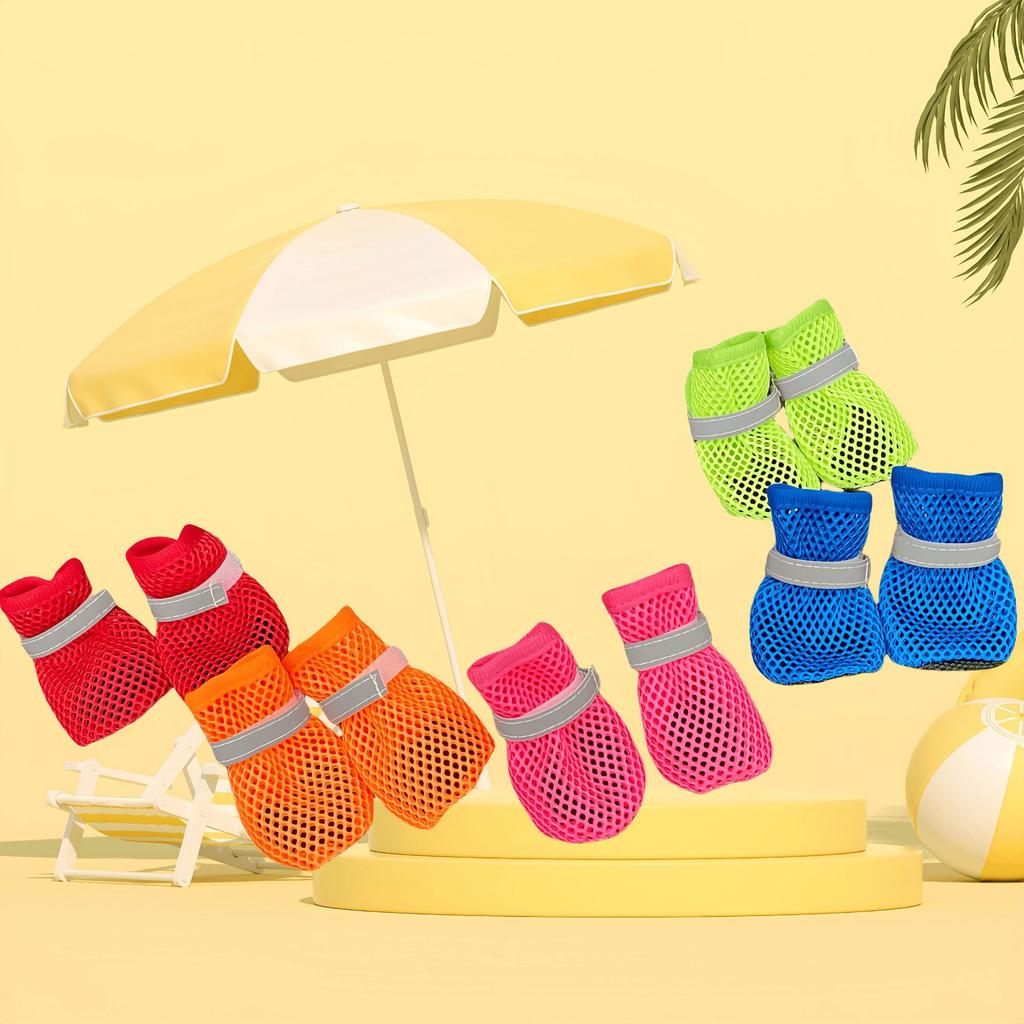 Summer Breathable Mesh Dog Shoes Anti-Slip Wear-Resistant Pet Paw Protectors Cool Foot Covers for Small Dogs, Poodles Bichons