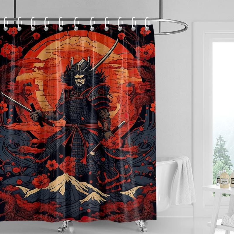 Japanese-style Gogi Retro Character Printed Shower Curtain Fading-resistant Bathroom Partition Curtain for Hotel Home Decoration