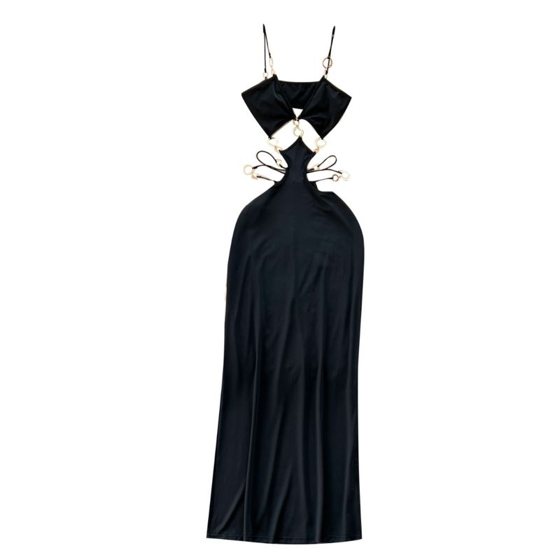 European and American Sexy Ring Low Cut Open Back Sling Dress