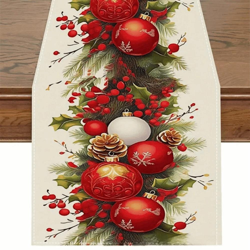 Santa Snowman Christmas Tablecloth Reindeer Poinsettia Table Runner Xmas Table Flag Kitchen