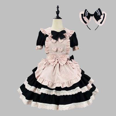 Nobile Vestito da Cameriera Lolita Nero Rosa Dolce e Piccante: Stile Principessa Ragazza Carina e Morbida