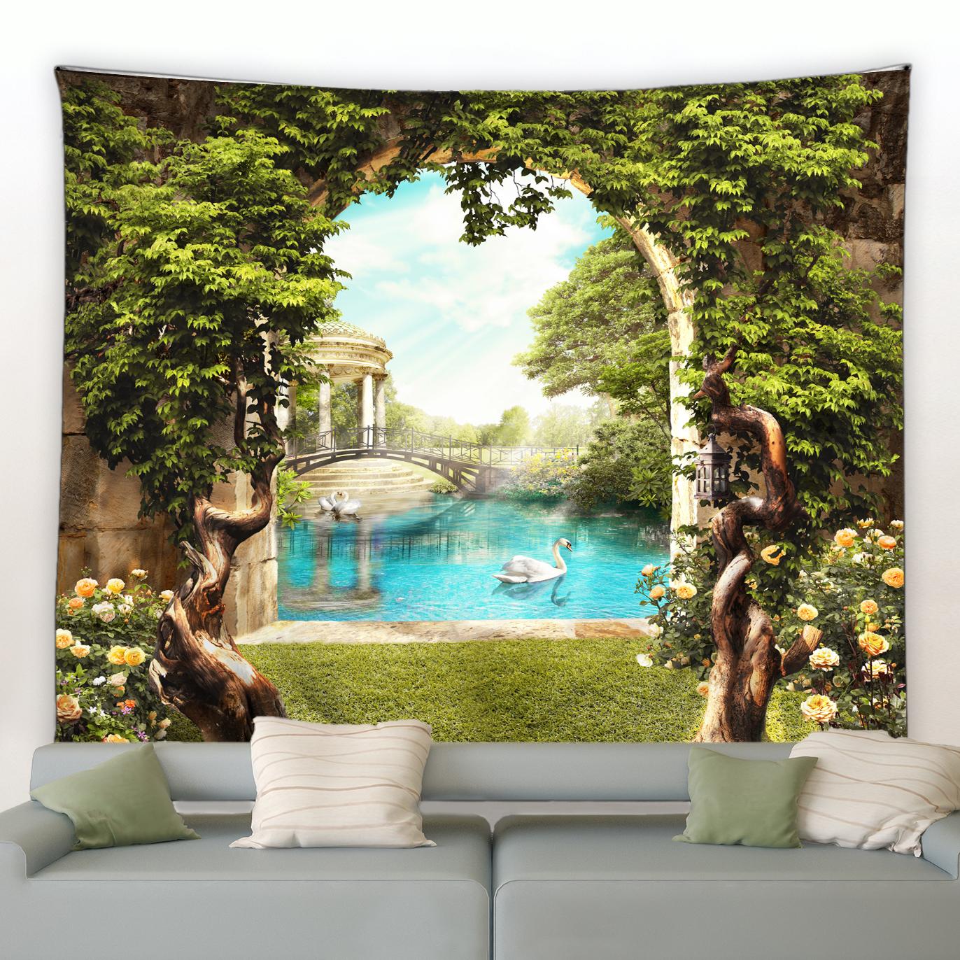 

Винтажный деревянный забор, натуральный розовый цветок, настенный декор для сада, декоративный декор, весенняя бабочка, цветочный гобелен 230x180cm