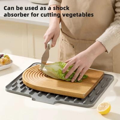 Silikon-Abtropfmatte mit Gefälle für tropffreies Trocknen, platzsparender Geschirrabtropfer, hitzebeständiger Topfständer, rutschfeste Matte für Küchenarbeitsplatte