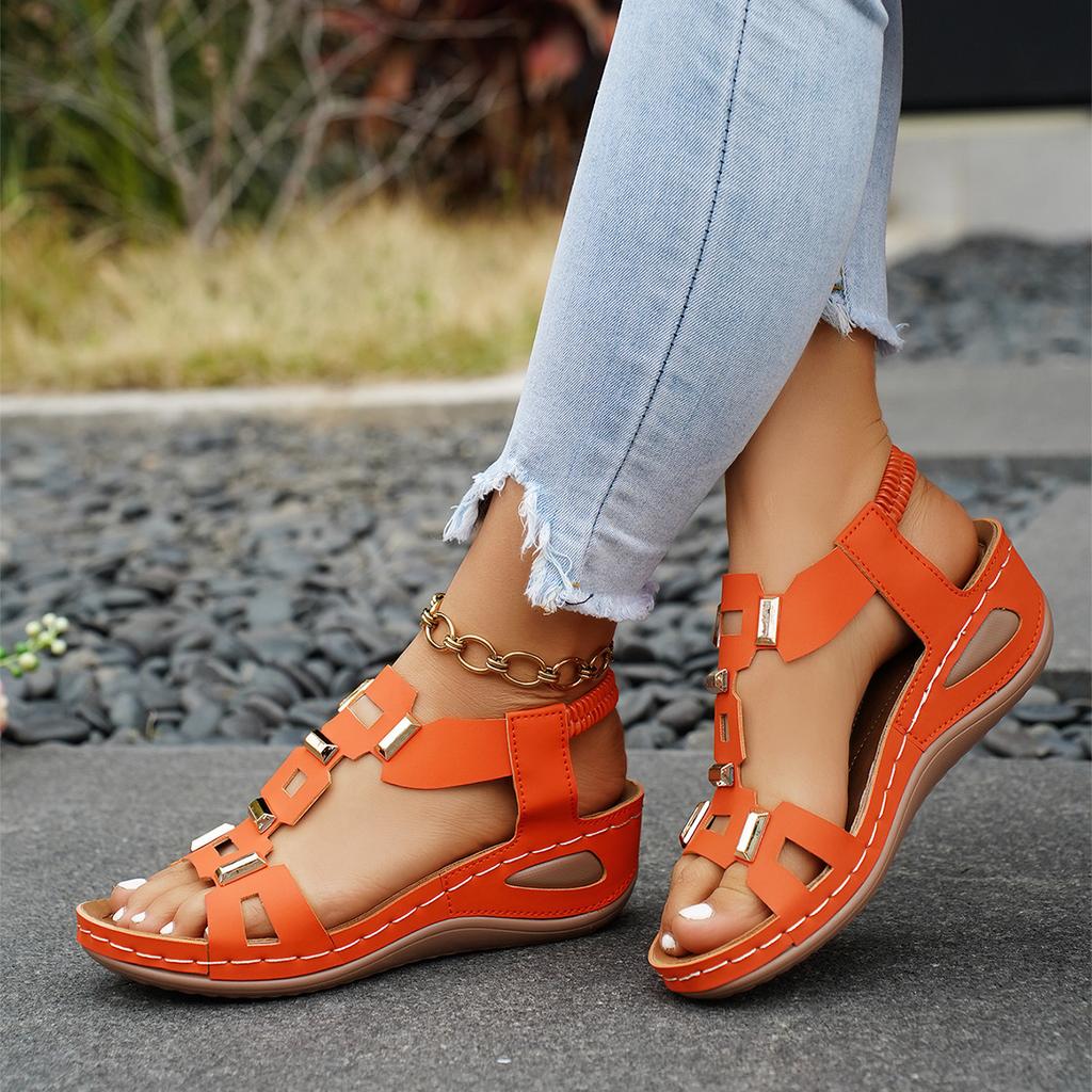 Sandali da Donna Estivi con Zeppa e Bocca di Pesce Fibbia Metallica Elastici Slip-On Scarpe alla Moda da Donna Taglie Forti