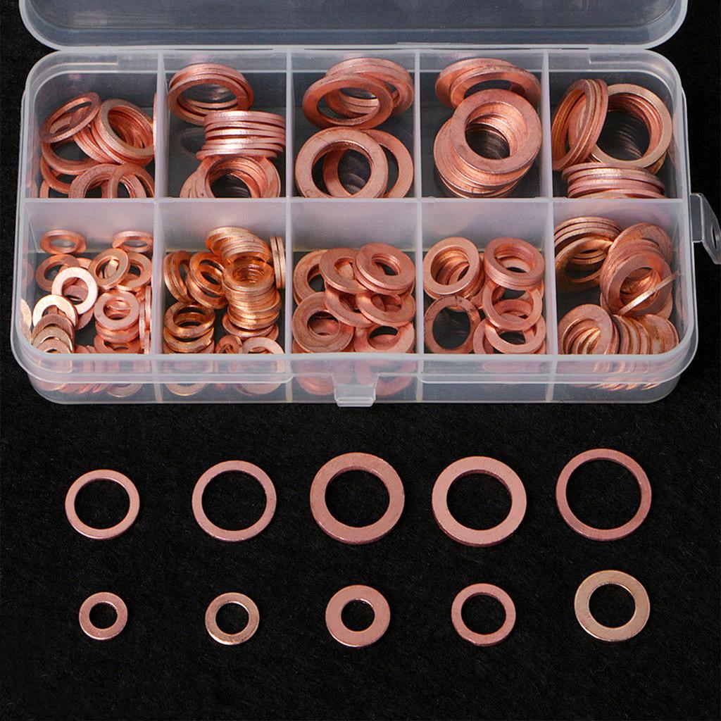 100/200Pcs Brass Washer Gasket Set Seal Flat Ring Assortment Kit Tap Plumbing Irrigation System Spacer Sump Plugs Crush Washers