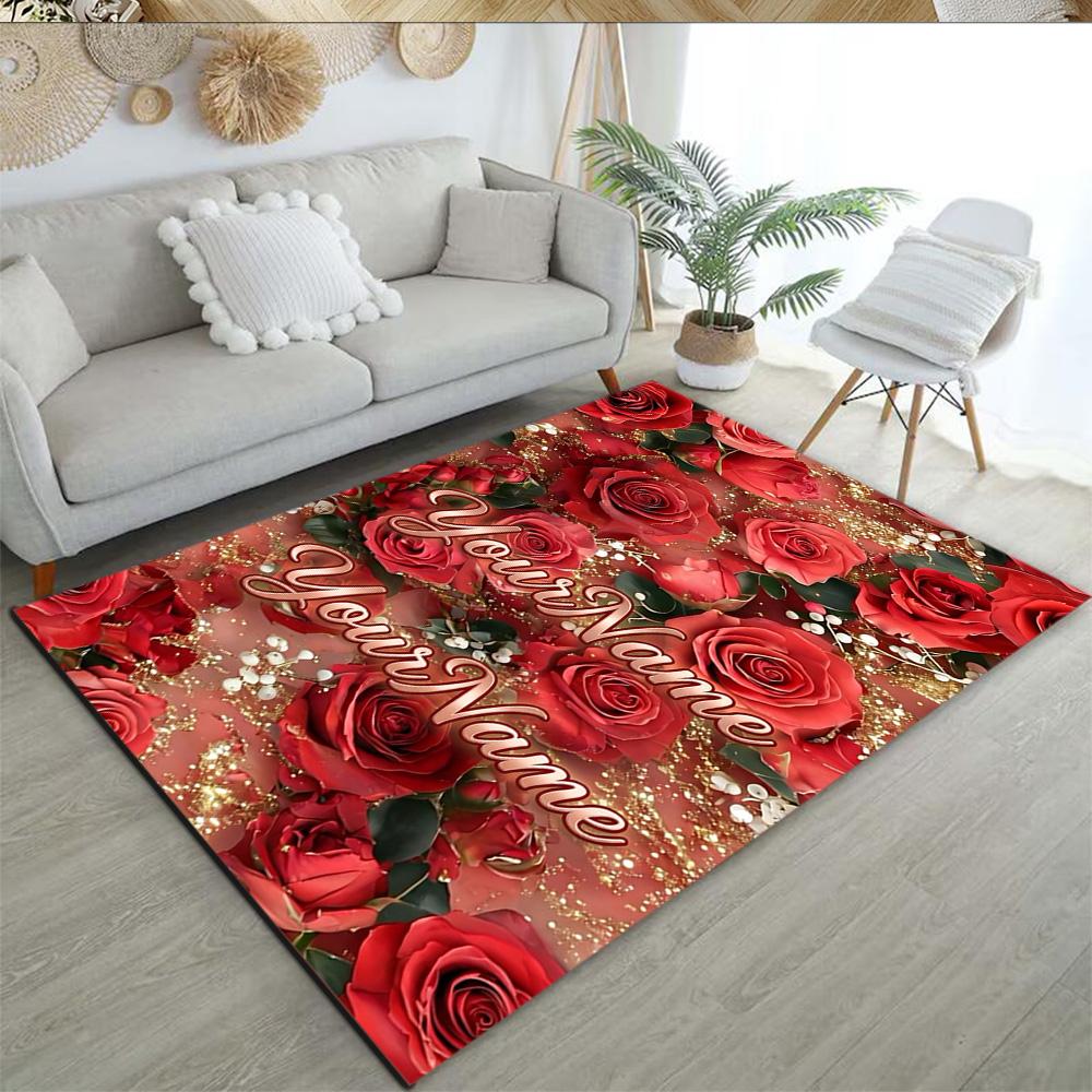 Rose Customized Name Floor Rug Office Rug Design for Dining Room Decorate Room Balcony Foyer Anti-slip Rug Decorate Offices