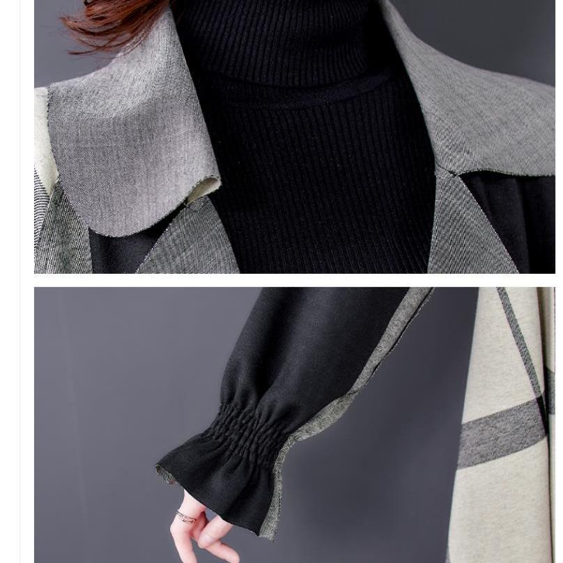 Φθινόπωρο Χειμώνας Γυναικείο Αδιάβροχο Μακρύ Παλτό Γυναικείο Παλτό Ανοιχτό Πλεκτό Καρό Παλτό