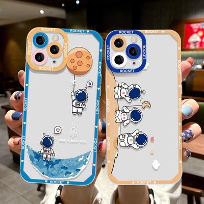 Transparente Astronauten Handyhülle für iPhone 13 11 12 14 Pro Xs Max X 7 8 Plus Se 2022 Se3 13 Mini Hülle Silikon Linsenschutzhüllen