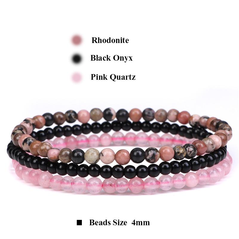 3pcs Amethysts Purple Agates Elastic Bracelets For Women Men Natural Stone Tiger Eye Black Onyx 4mm Beads Bracelet Set Jewelry