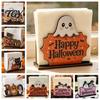 Stable Vertical Napkin Storage Happy Halloween Wooden Holder, Cute Ghost Pumpkin Black Cat Tissue Unique Holiday Kitchen Decor Paper Dispenser, Holder
