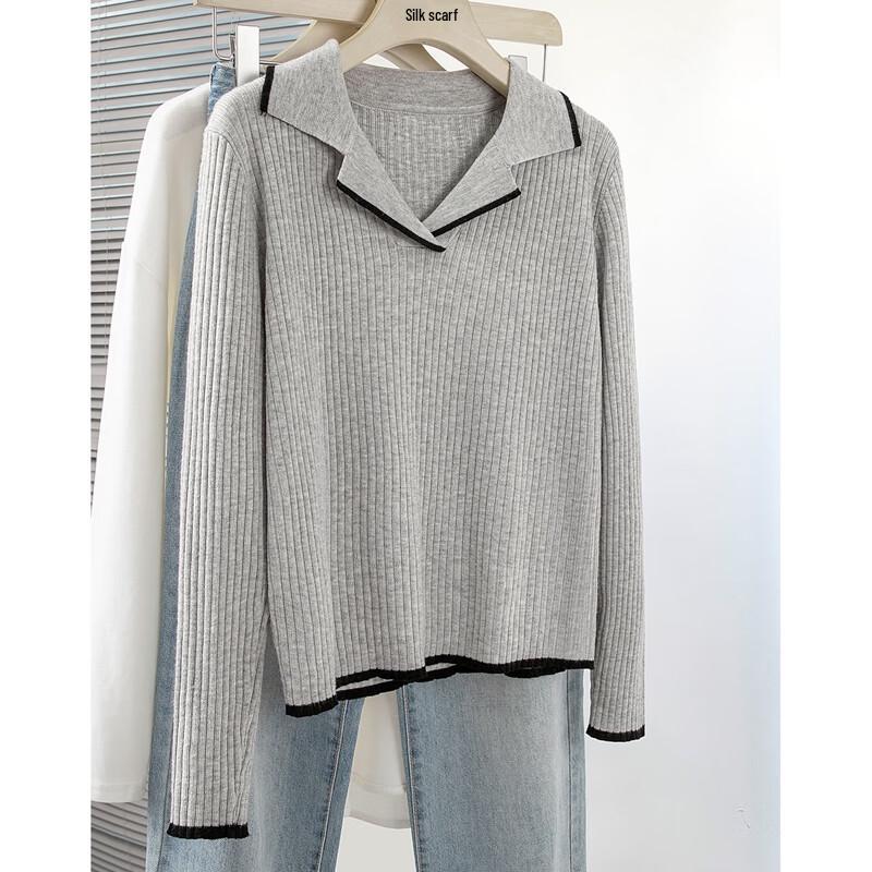 Damen Strickoberteil mit großem Revers und langen Ärmeln