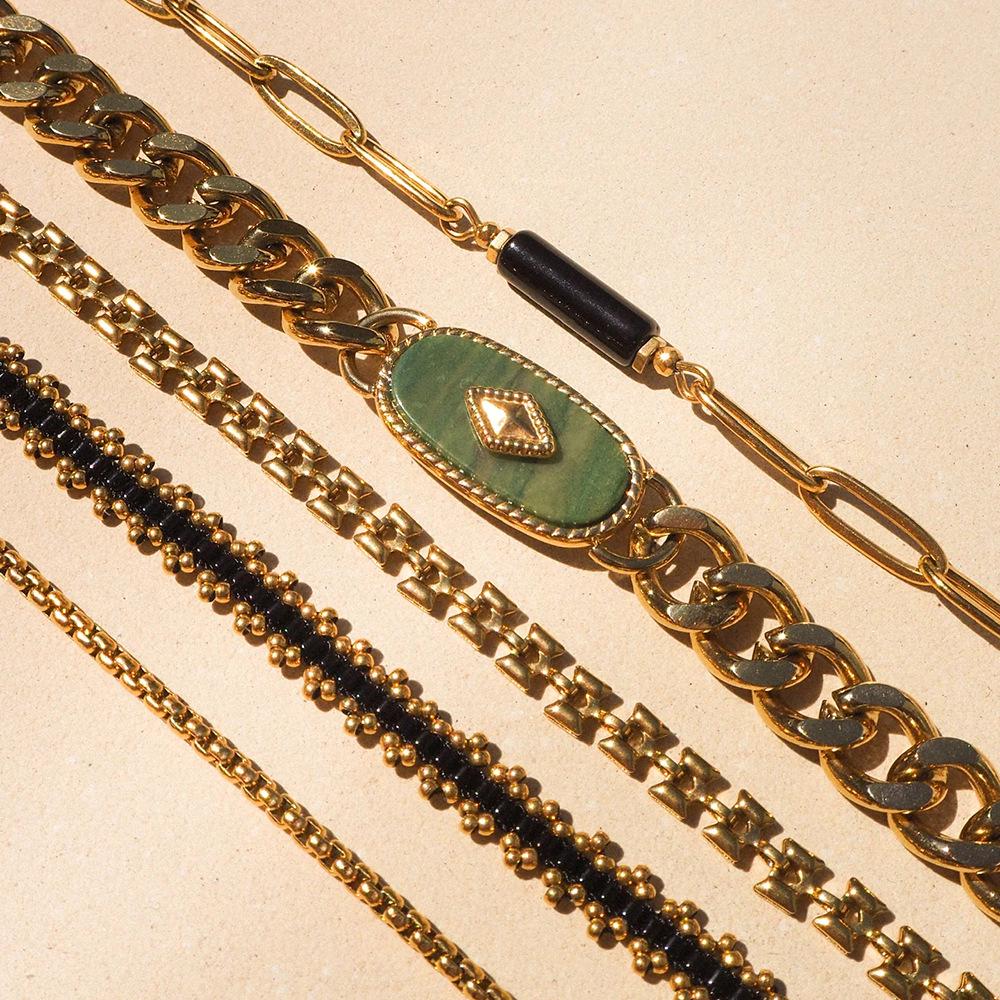 European & American Ethnic-Style African Jade Titanium Steel Bracelet - Retro, Luxury, Non-Fading, Niche Design
