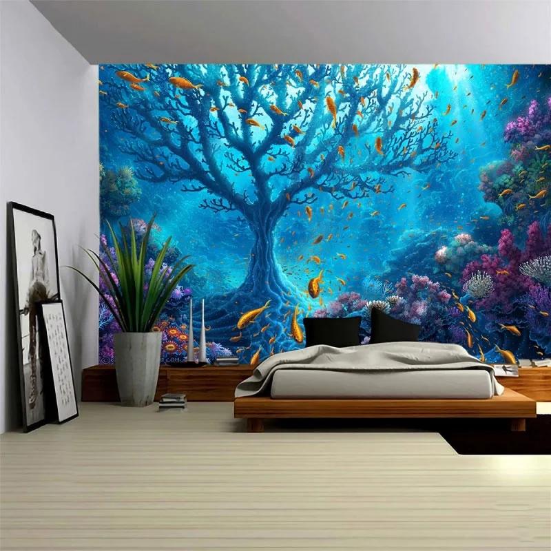 Ocean Art Tapestry Dream Sea World Wall Hanging Bedroom Decor Psychedelic    Curtain Background Room