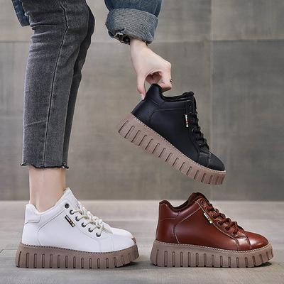 Damen Beliebte dicke Sohle High Top Stiefel Freizeitschuhe Plüsch 2023 Herbst Winter warme Plüsch kleine weiße Schuhe