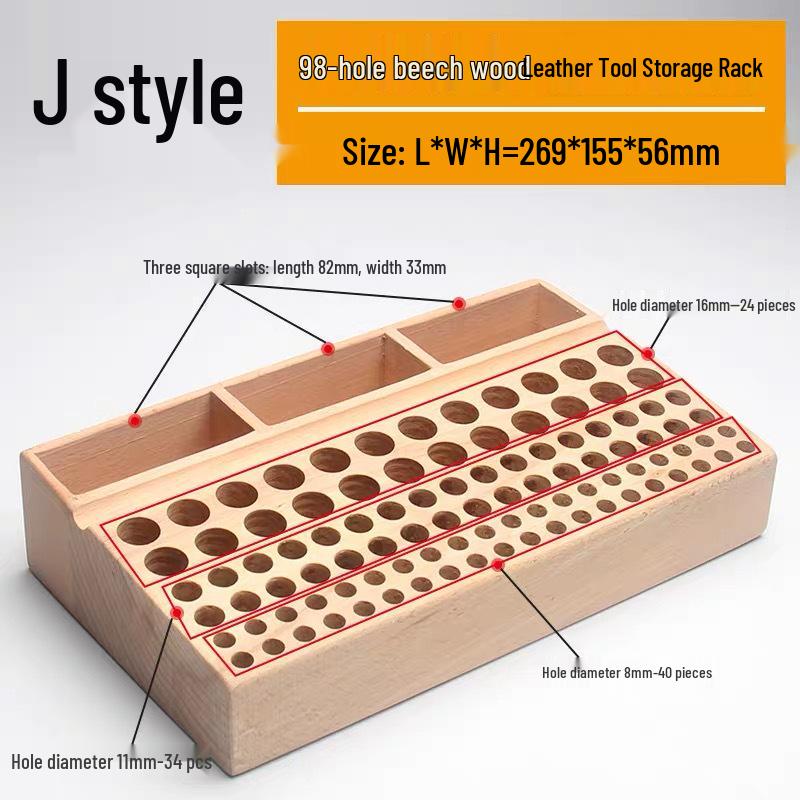 Beech Wood Slotted Leather Tool Rack for Punches and Awls
